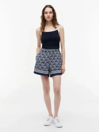 Pantaloncini in voile con monogramma script all-over