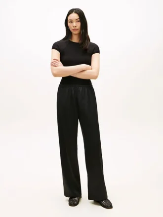Pantaloni a gamba larga in raso elasticizzato