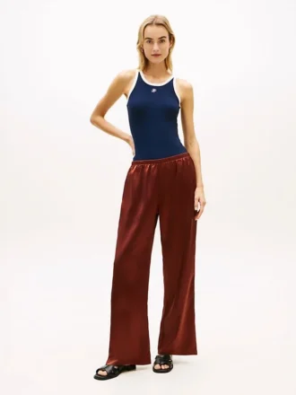 Pantaloni a gamba larga in raso elasticizzato