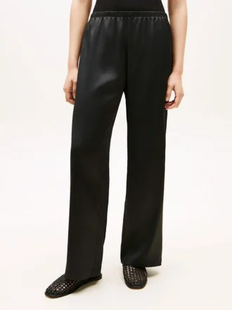 Pantaloni a gamba larga in raso elasticizzato