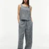 Pantaloni a vita elastica in misto lino a quadretti Pantaloni a vita elastica in misto lino a quadretti