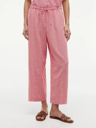 Pantaloni a vita elastica in misto lino a quadretti