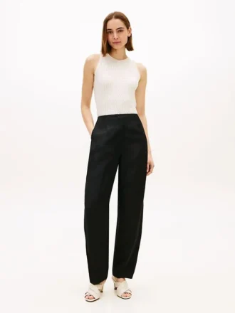 Pantaloni a zampa in misto lino sartoriali