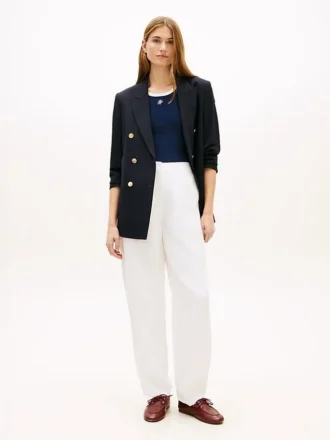Pantaloni a zampa in misto lino sartoriali