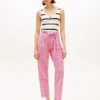 Pantaloni affusolati in seersucker a quadretti con cintura Pantaloni affusolati in seersucker a quadretti con cintura