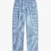 Pantaloni affusolati in seersucker a quadretti con cintura Pantaloni affusolati in seersucker a quadretti con cintura