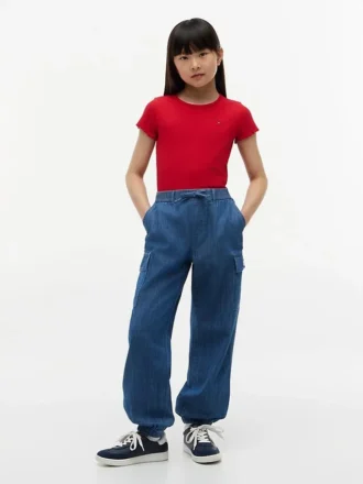 Pantaloni cargo jogger in chino elasticizzato per bambini