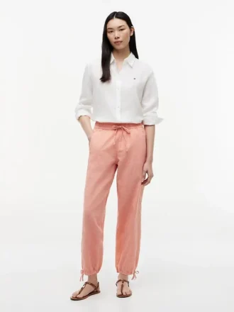 Pantaloni elasticizzati in misto lino e cotone