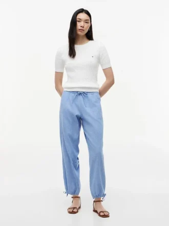 Pantaloni elasticizzati in misto lino e cotone