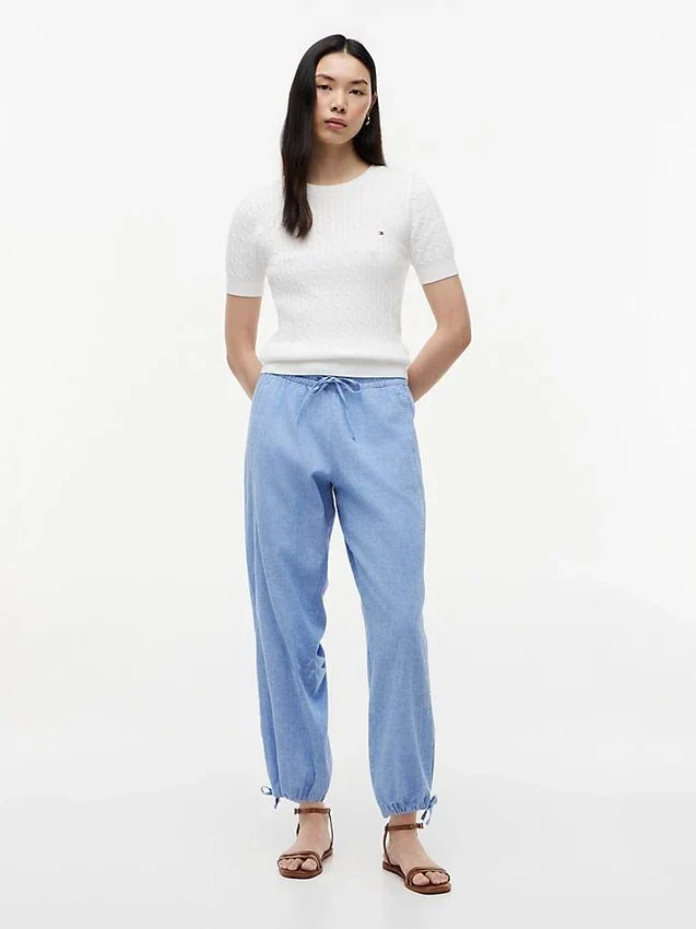 Pantaloni elasticizzati in misto lino e cotone Pantaloni elasticizzati in misto lino e cotone