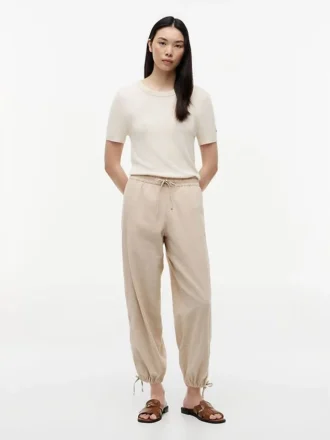 Pantaloni elasticizzati in misto lino e cotone