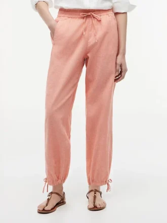 Pantaloni elasticizzati in misto lino e cotone