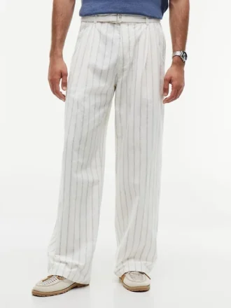 Pantaloni in misto cotone-lino a righe con cintura Pantaloni in misto cotone-lino a righe con cintura