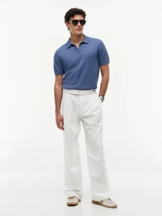 Pantaloni in misto cotone-lino a righe con cintura Pantaloni in misto cotone-lino a righe con cintura