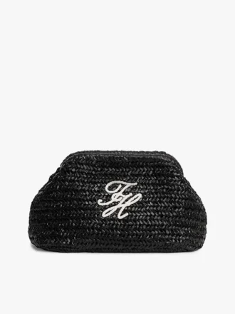 Pochette in rafia con monogramma in script