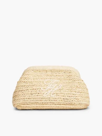 Pochette in rafia con monogramma in script