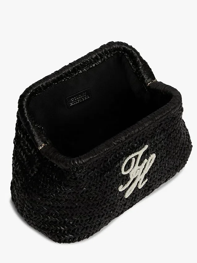 Pochette in rafia con monogramma in script Pochette in rafia con monogramma in script