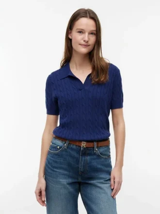 Polo a maniche corte in maglia a trecce