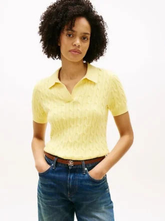 Polo a maniche corte in maglia a trecce