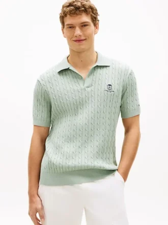 Polo a maniche corte in maglia a trecce
