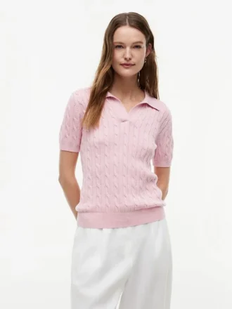Polo a maniche corte in maglia a trecce