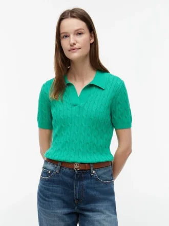 Polo a maniche corte in maglia a trecce
