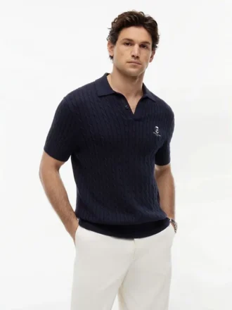 Polo a maniche corte in maglia a trecce