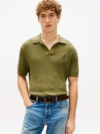 Polo a maniche corte in maglia a trecce