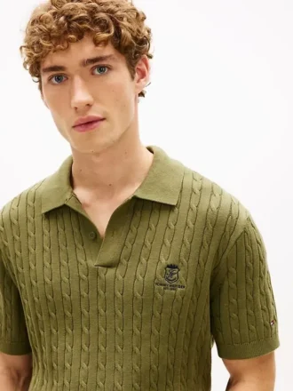 Polo a maniche corte in maglia a trecce