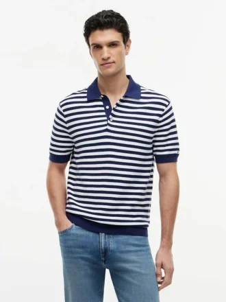 Polo a righe a maniche corte in maglia waffle