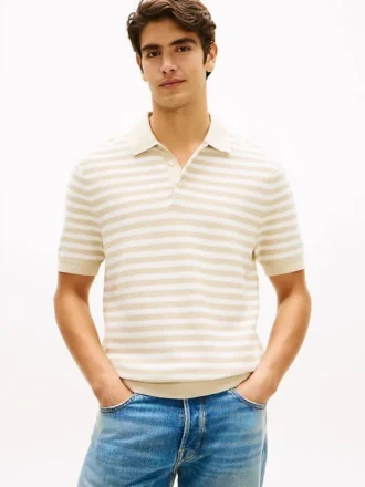 Polo a righe a maniche corte in maglia waffle