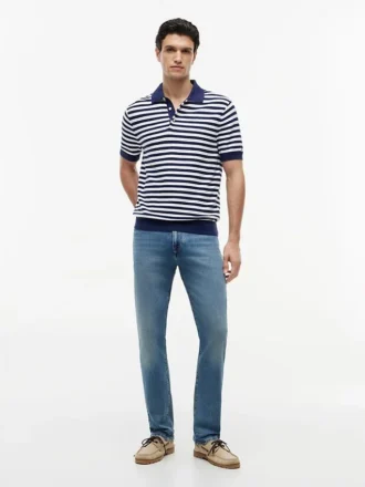 Polo a righe a maniche corte in maglia waffle