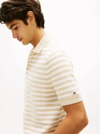 Polo a righe a maniche corte in maglia waffle