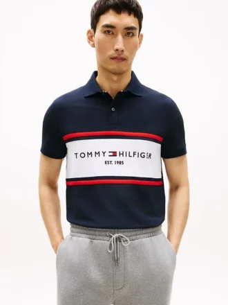 Polo a righe con logo Tommy, vestibilità regolare