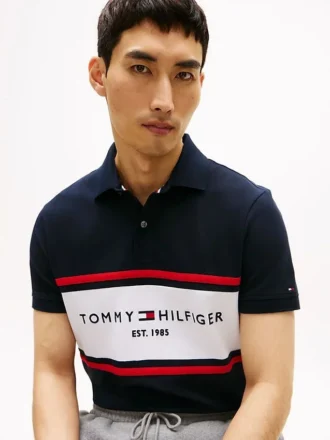 Polo a righe con logo Tommy, vestibilità regolare