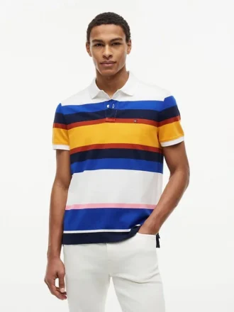 Polo a righe in piqué con vestibilità regolare
