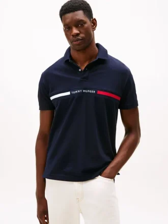 Polo a righe ricamate con vestibilità regolare