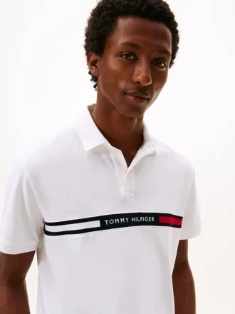 Polo a righe ricamate con vestibilità regolare