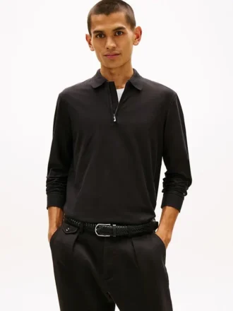 Polo con zip in cotone liscio