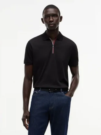 Polo con zip in cotone liscio, vestibilità regolare