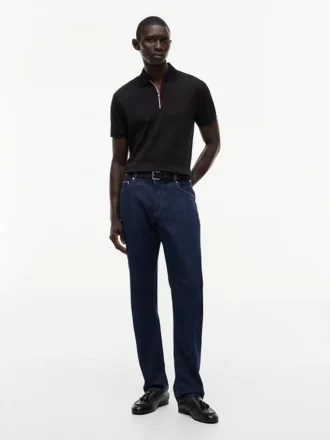 Polo con zip in cotone liscio, vestibilità regolare