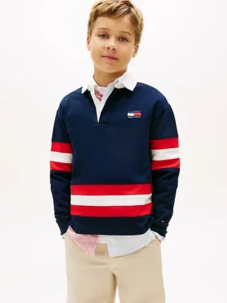 Polo da rugby a righe con logo per bambini