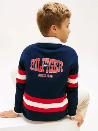 Polo da rugby a righe con logo per bambini