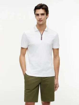 Polo da uomo in cotone liscio con vestibilità regolare e zip