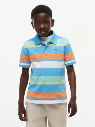 Polo elasticizzata a righe multicolori per bambini