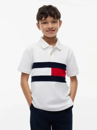 Polo elasticizzata con bandiera a blocchi di colore per bambini