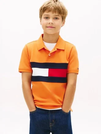 Polo elasticizzata con bandiera a blocchi di colore per bambini