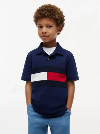 Polo elasticizzata con bandiera a blocchi di colore per bambini