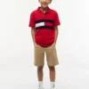 Polo elasticizzata con bandiera a blocchi di colore per bambini