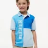 Polo elasticizzata con logo a blocchi di colore per bambini Polo elasticizzata con logo a blocchi di colore per bambini
